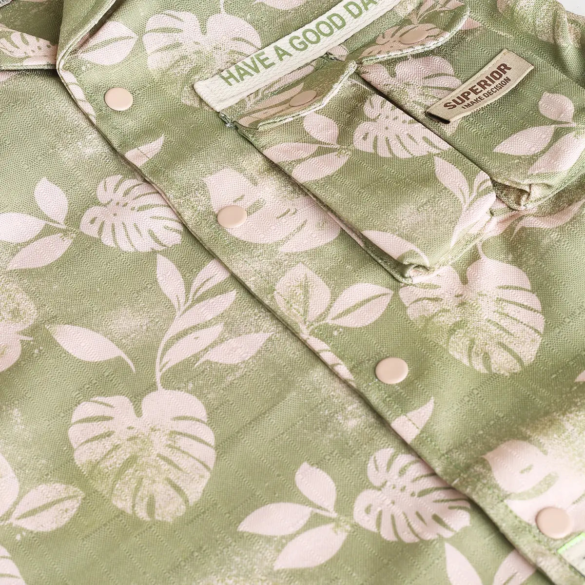 Boys Green Tropical Print Short Sleeve Shirt With Shorts Sets 2 pc. Sets
