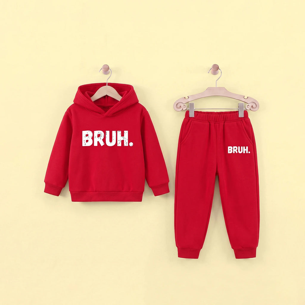 Boys Red Printed Hooded Sweatshirt with Joggers Set Sets Red 5-6 Y