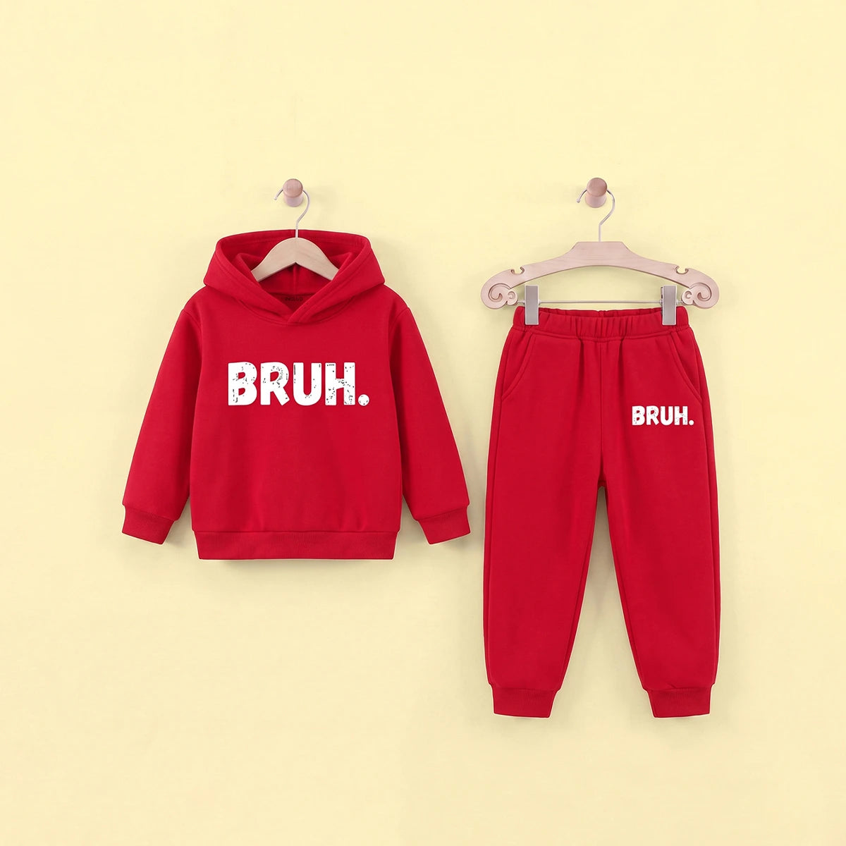 Boys Red Printed Hooded Sweatshirt with Joggers Set Sets Red 5-6 Y