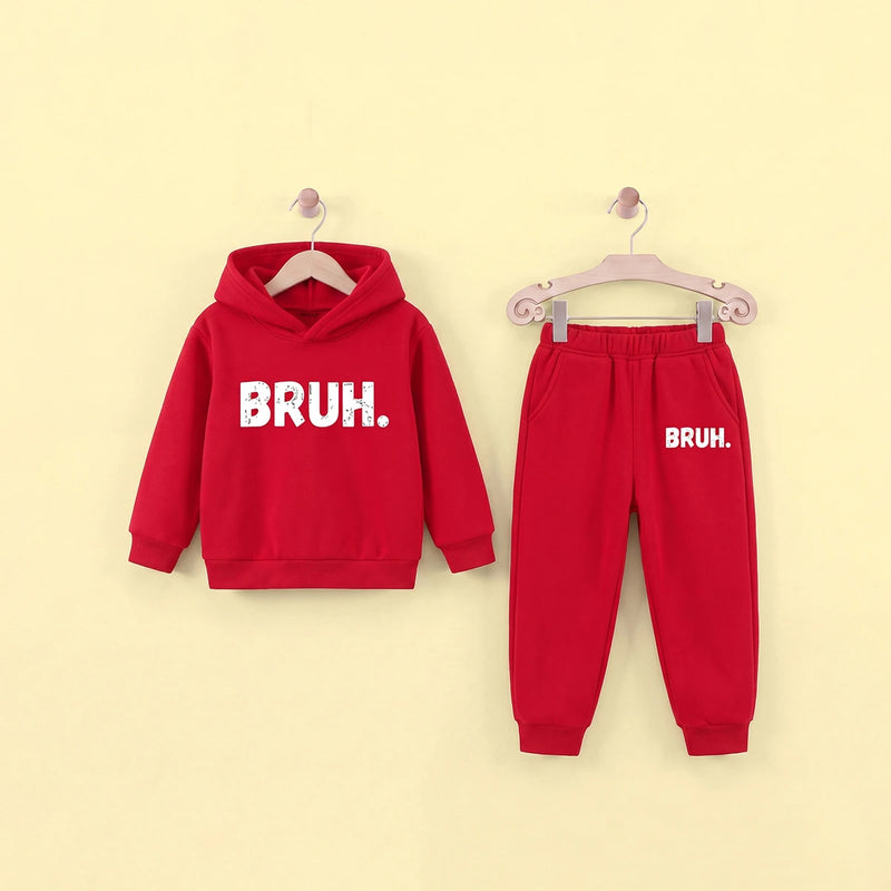 Boys Red Printed Hooded Sweatshirt with Joggers Set Sets Red 5-6 Y
