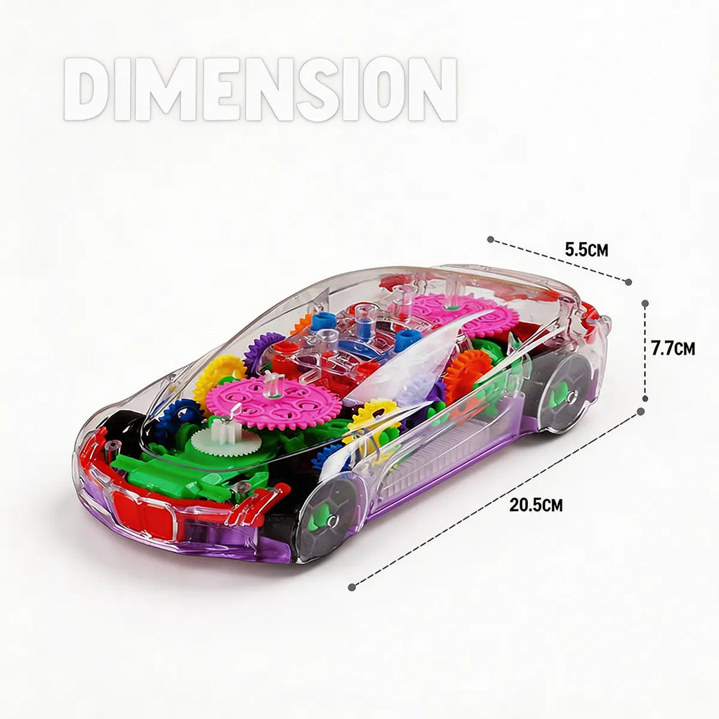 Kids 3D Transparent Gear Concept Car Toy with Lights Trending Accessories