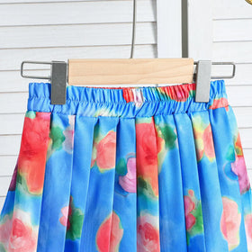 Girls Blue Floral Printed Top With Pleated Skirt Co-ord Sets Sets