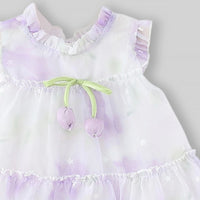 Girls Purple Fit And Flare Dress With Tulip Floral Bow Applique Casual Dresses