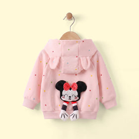 Girls Light Pink Polka Dot Print Long Sleeve Hooded Jacket Coats & Jackets