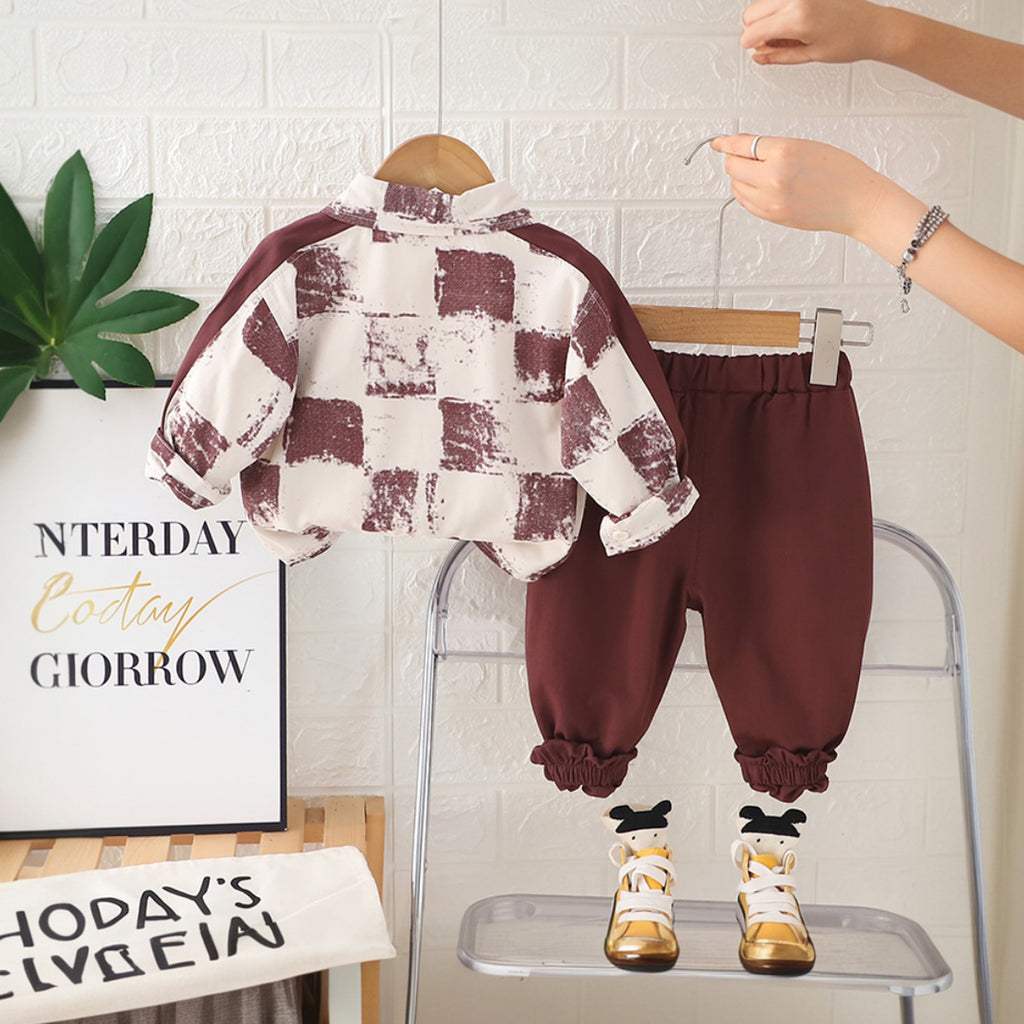 Boys Red Abstract Printed Shirt With Pants Set 2 pc. Sets