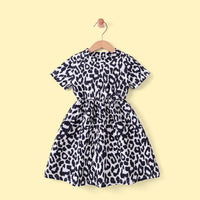 Girls Black Leopard Print Short Sleeve A-line Dress Casual Dresses Black 3-4 Y