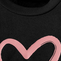 Girls Black Knitted Puff Sleeves Top With Heart Print Skirts Set Sets