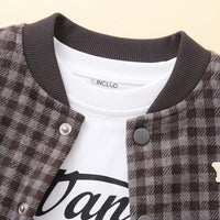 Boys Grey Checked Jacket With T-Shirt And Denim Pants Sets 3 pc. Sets
