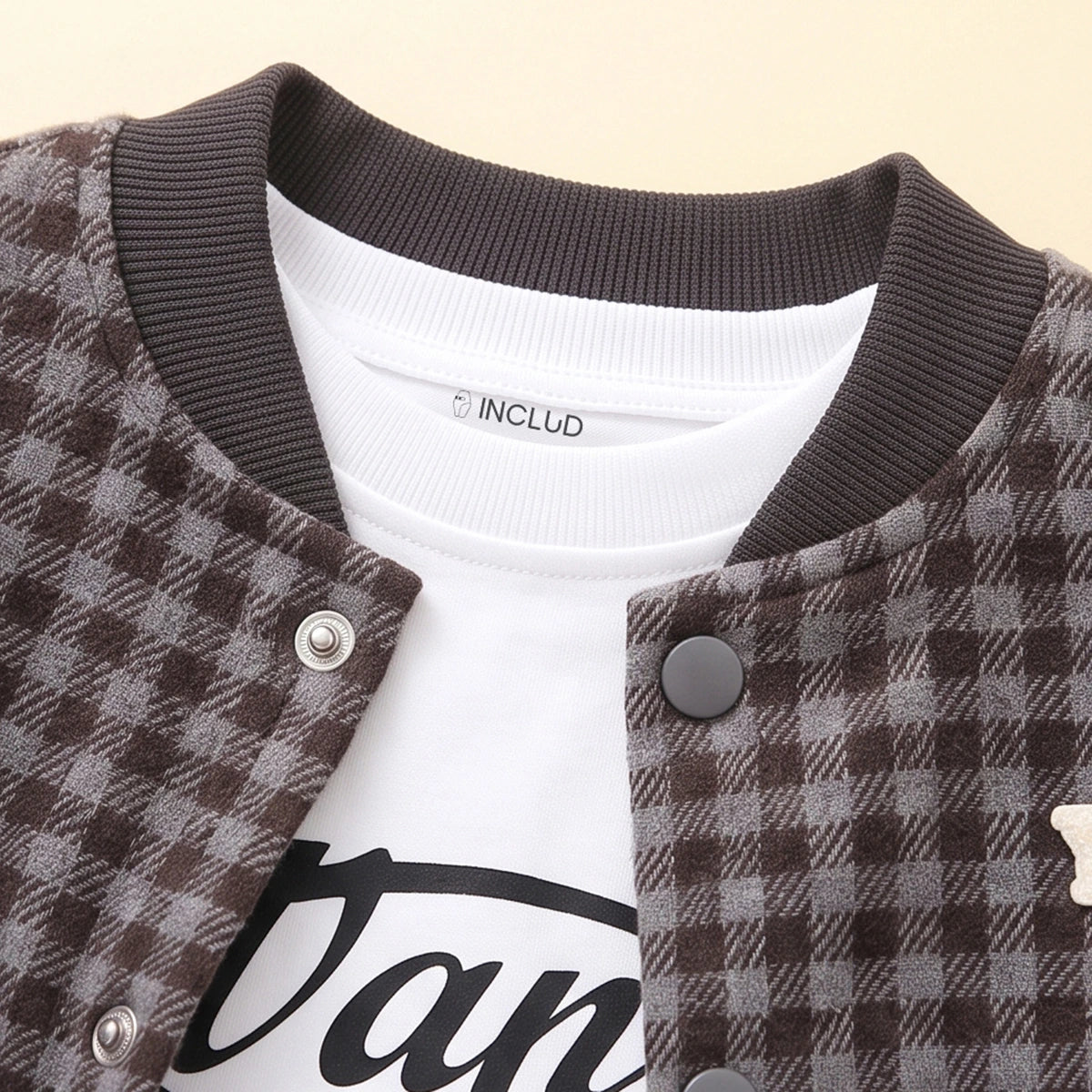 Boys Grey Checked Jacket With T-Shirt And Denim Pants Sets 3 pc. Sets