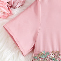 Girls Pink Short Sleeve Embroidered Fit & Flare Dress Casual Dresses