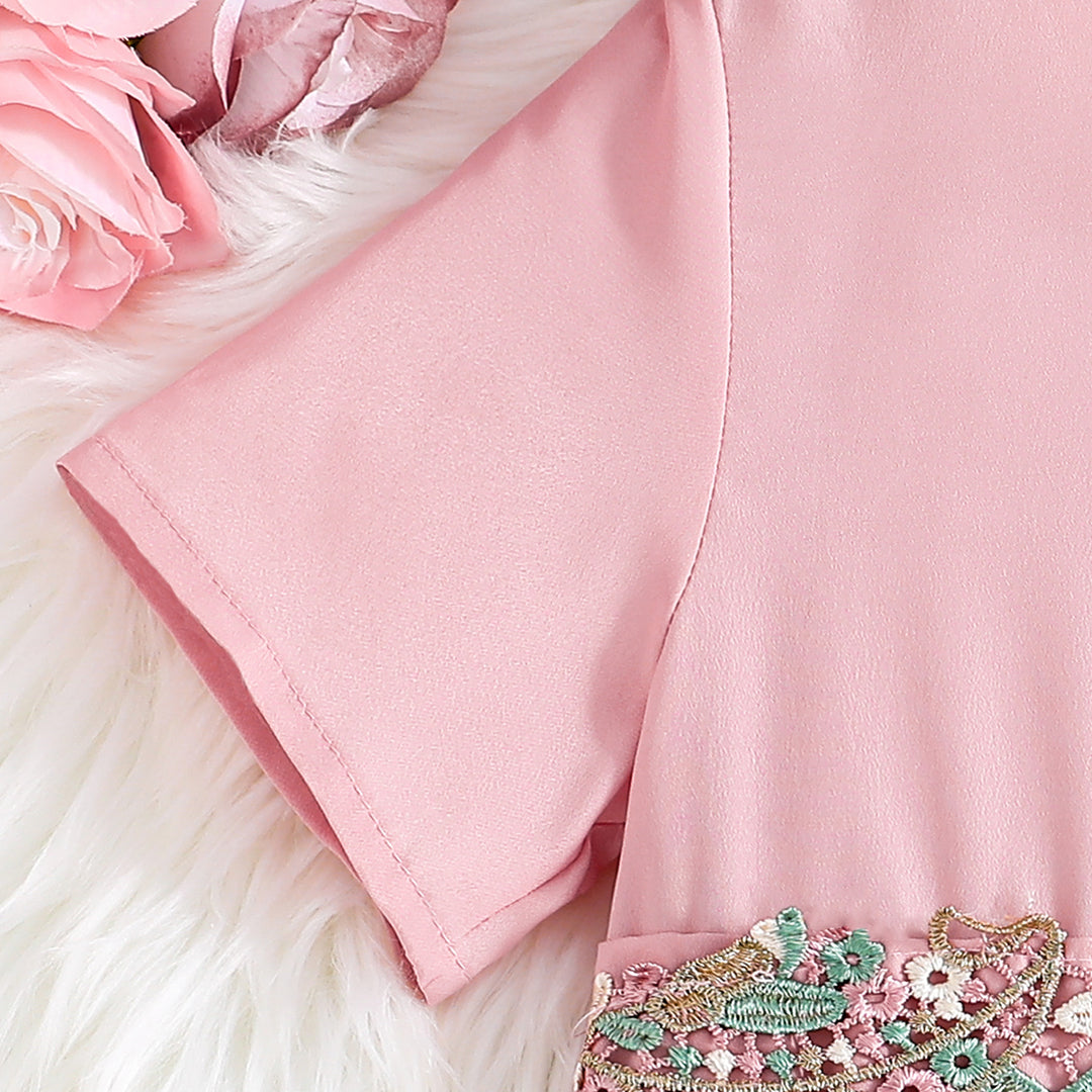 Girls Pink Short Sleeve Embroidered Fit & Flare Dress Casual Dresses
