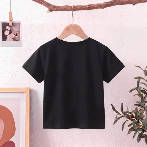 Girls Black Happy Planet Typography Print Short Sleeve T-Shirt Tshirts