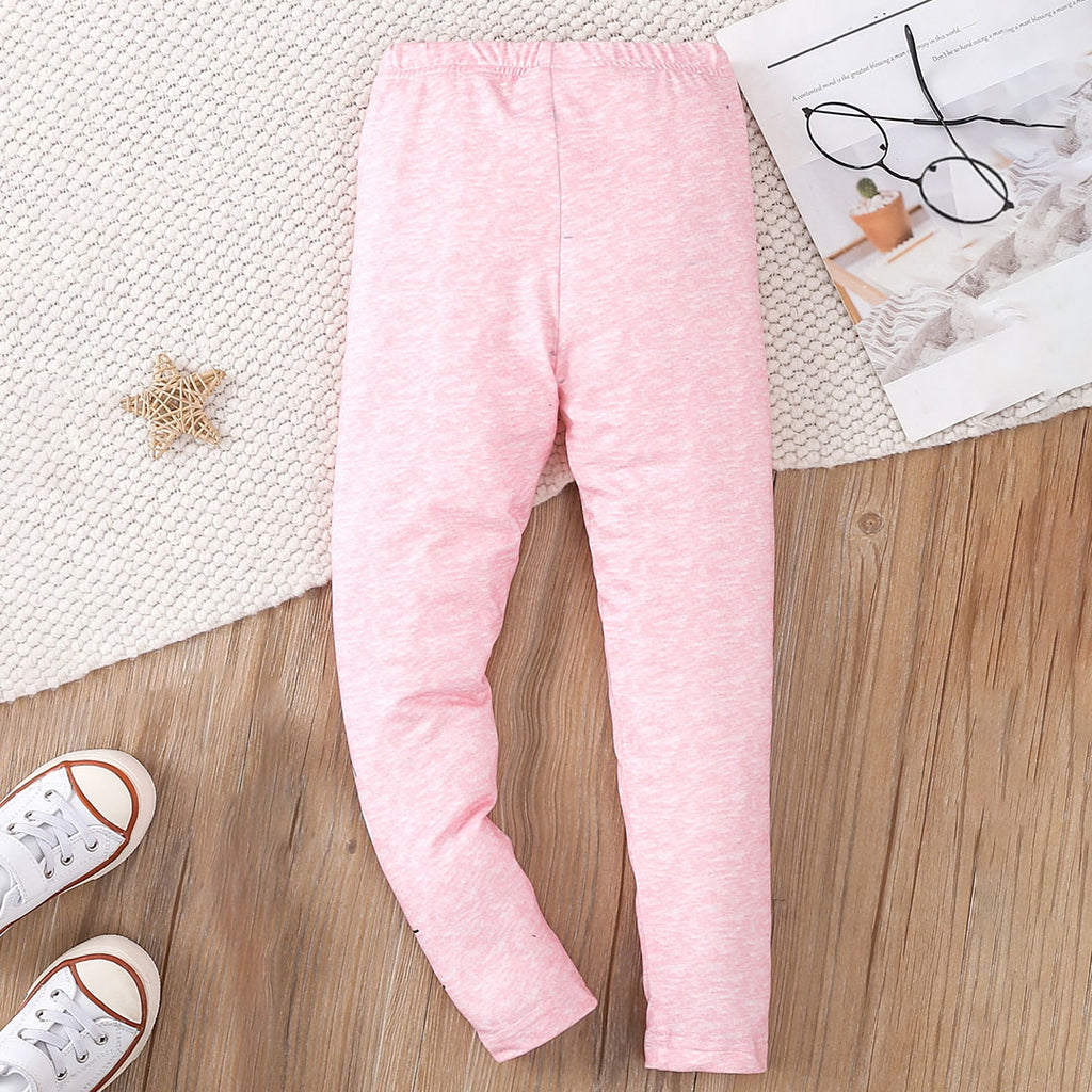 Girls Pink Melange Cat Print Leggings Leggings & Tights