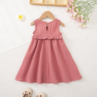 Girls Pink Self Stripes Sleeveless Fit & Flare Dress Casual Dresses