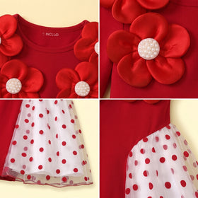 Girls Red Floral Applique Fit & Flare Dress Casual Dresses