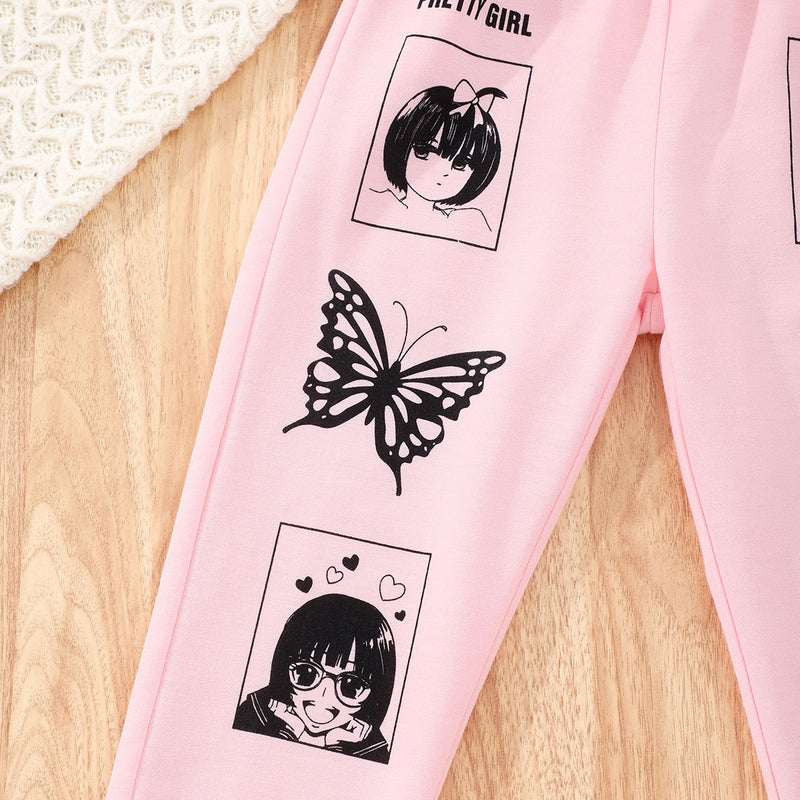 Girls Pink Printed Crop Top with Joggers and Tank Top Set Sets