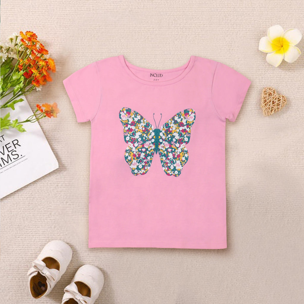 Girls Multicolor Graphics Summer T-shirts- Pack Of 3 Tshirts