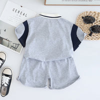 Boys Grey Color-blocked Short Sleeves Polo T-Shirt With Shorts Set 2 pc. Sets