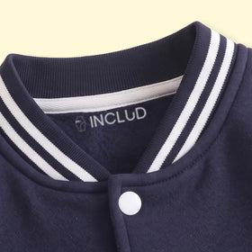 Boys Navy Blue Embroidered Long Sleeve Varsity Jacket Coats & Jackets
