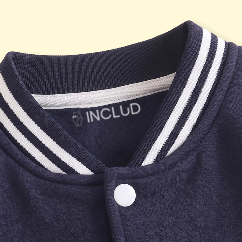 Boys Navy Blue Embroidered Long Sleeve Varsity Jacket Coats & Jackets