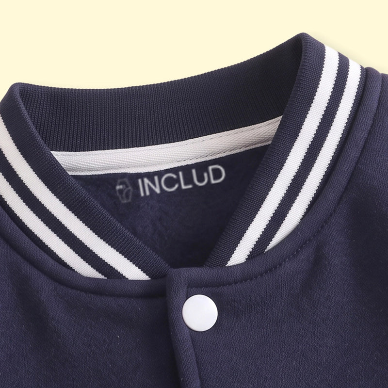 Boys Navy Blue Embroidered Long Sleeve Varsity Jacket Coats & Jackets