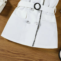 Girls White Cap Sleeve Belted Blazer Dress Casual Dresses