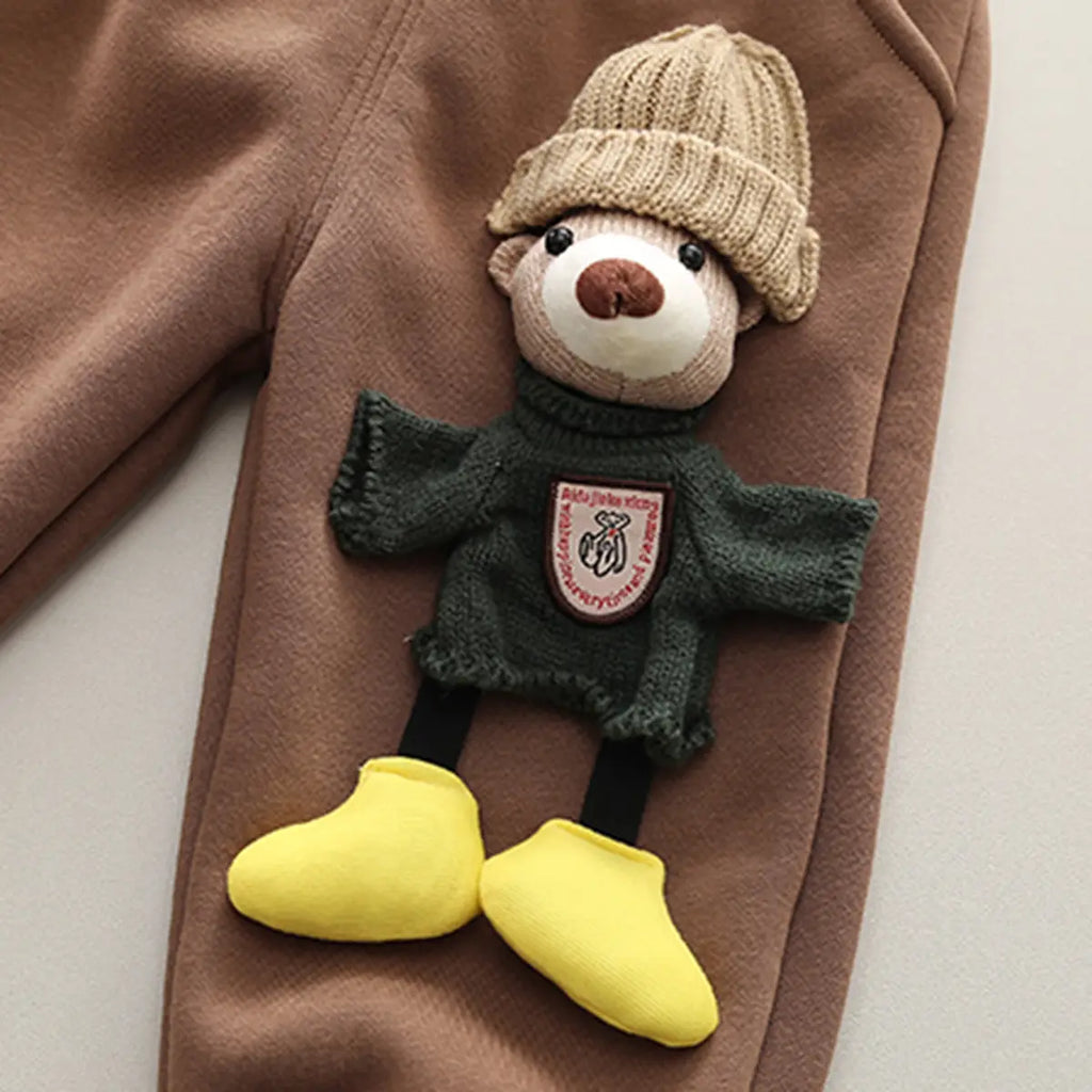 Girls Brown 3D Bear Applique Sweatshirt With Jogger Co-ord Sets Sets