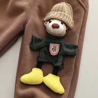 Girls Brown 3D Bear Applique Sweatshirt With Jogger Co-ord Sets Sets