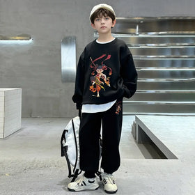 Boys Black Graphics Printed Oversized Sweatshirt With Jogger Co-ord Sets Sets Black 5-6 Y
