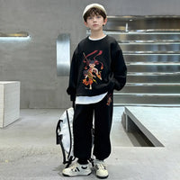Boys Black Graphics Printed Oversized Sweatshirt With Jogger Co-ord Sets Sets Black 5-6 Y