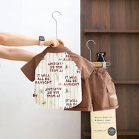Boys Brown Typographic Print Shirt With T-Shirt & Shorts Set Sets
