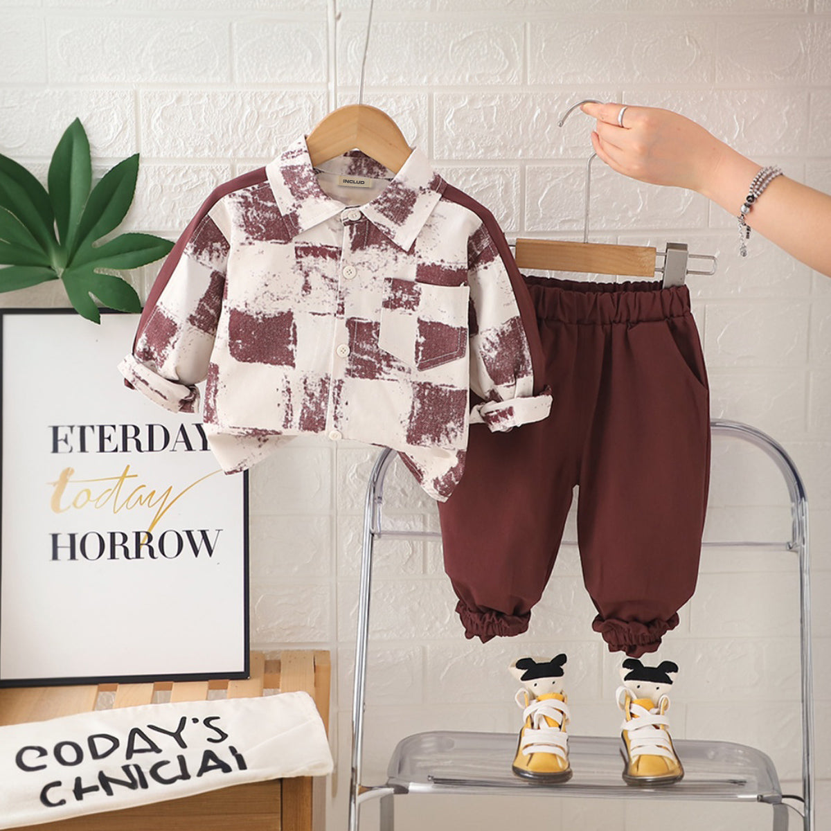 Boys Red Abstract Printed Shirt With Pants Set 2 pc. Sets Red 1-2 Y
