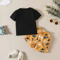 Boys Black Typographic Print Short Sleeve T-Shirt With Shorts Sets 2 pc. Sets