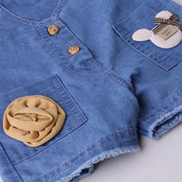 Girls Light Blue Denim Dungaree Printed Short Sleeve T-Shirt Sets 2 pc. Sets