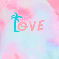 Girls Pink Tye-dye Printed T-Shirt & Skirt With Attached Legging Swimwear sets Sets