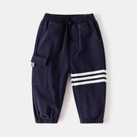 Boys Navy Blue Three Stripes Print Cargo Pants Pants