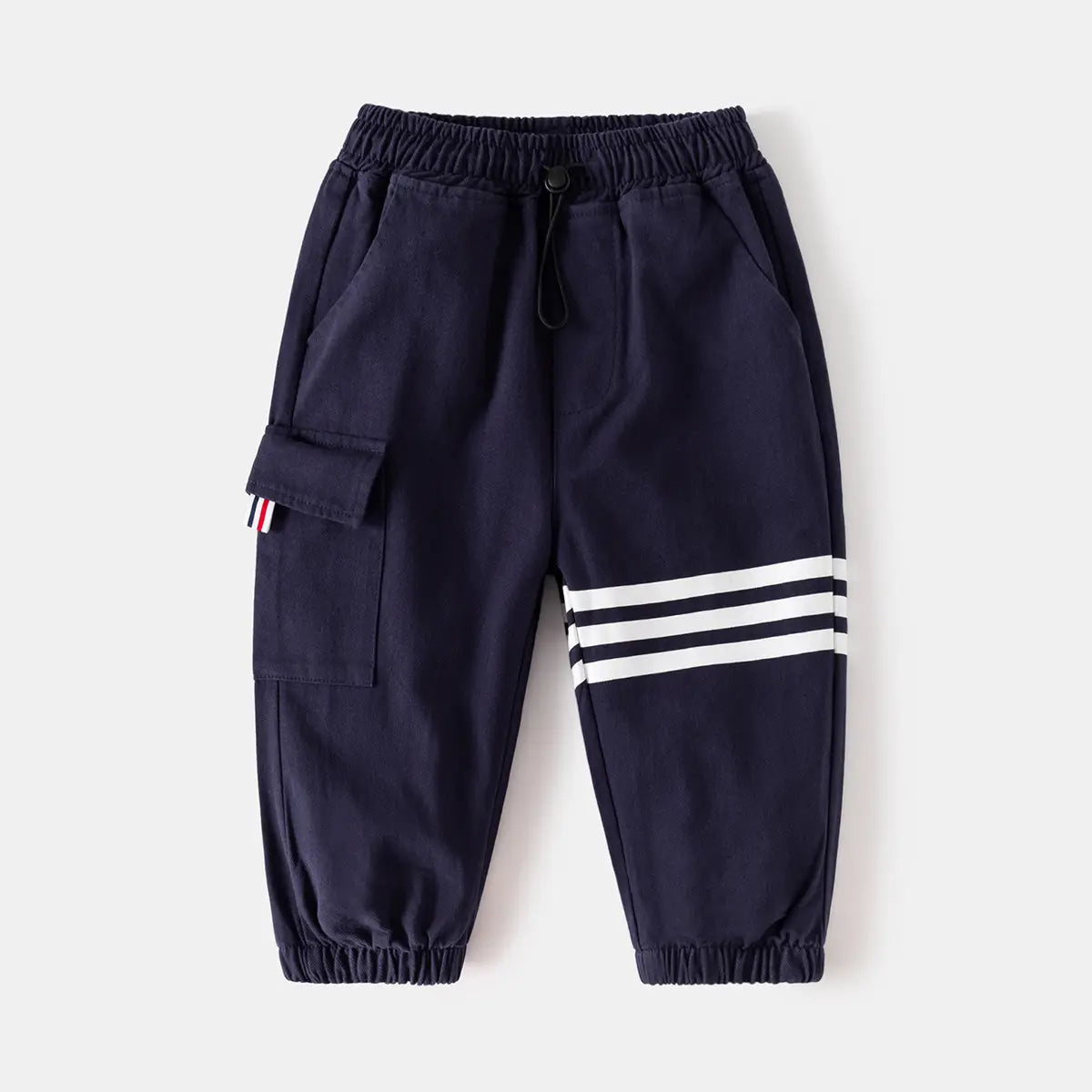 Boys Navy Blue Three Stripes Print Cargo Pants Pants