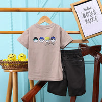 Boys Grey Printed Short Sleeve T-Shirt With Elasticated Shorts Sets 2 pc. Sets
