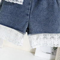 Girls Blue Embroidered Lace Sleeve Denim Top With Denim Shorts Sets 2 pc. Sets