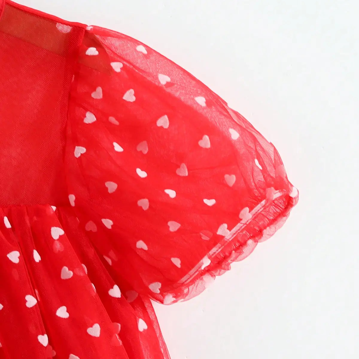 Girls Red Heart Print A-line Dress With Ruffle Hem Casual Dresses