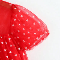 Girls Red Heart Print A-line Dress With Ruffle Hem Casual Dresses