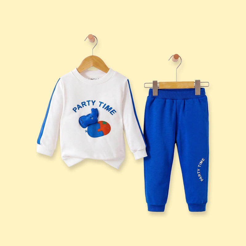 Boys White Typography Print Long Sleeve Sweatshirt With Jogger Sets 2 pc. Sets White 1-2 Y