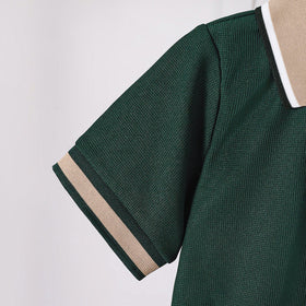 Boys Green Short Sleeves Rib Cuff Polo T-Shirt Tshirts