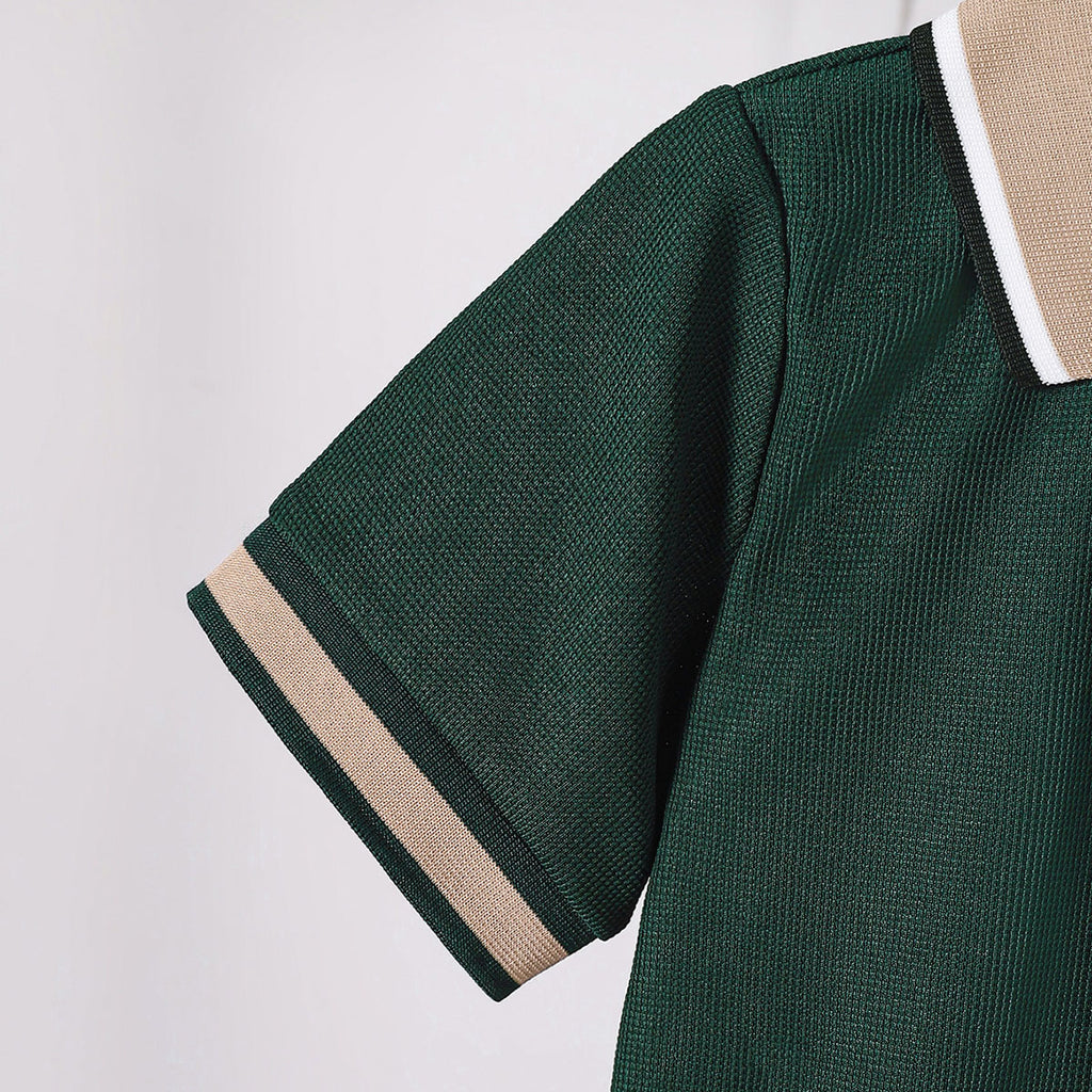 Boys Green Short Sleeves Rib Cuff Polo T-Shirt Tshirts