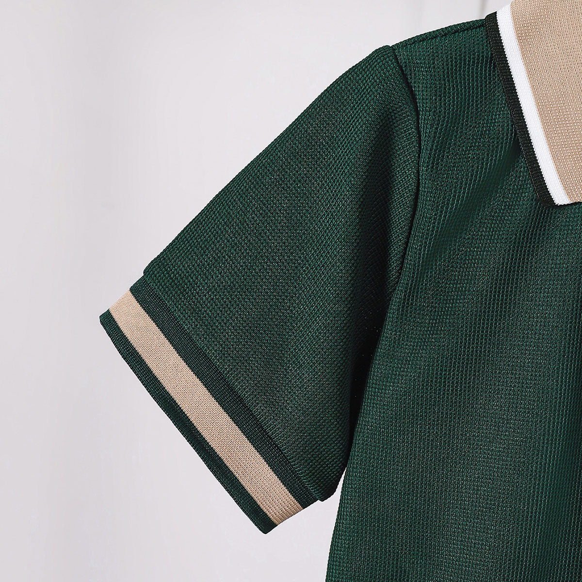 Boys Green Short Sleeves Rib Cuff Polo T-Shirt Tshirts