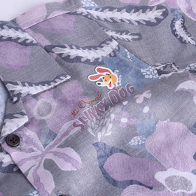 Boys Grey Tropical Print Short Sleeve Shirt With Elasticated Shorts Sets Sets