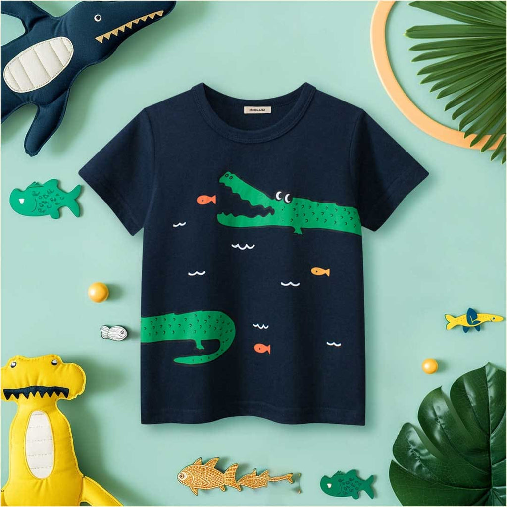 Boys Short Sleeves Crocodile Print T-Shirt