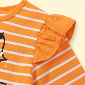 Girls Orange Striped Long Sleeve Fit & Flare Dress Casual Dresses