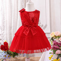 Girls Red Sequined Fit & Flare Party Wear Dress Party Dresses Red 1-2 Y