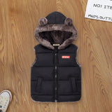 Boys Black Sleeveless Hooded Puffer Vest With Faux-fur Trim